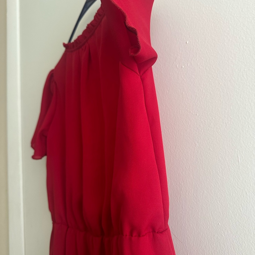 Chic Red Ruffle Dress - Picture 3 of 5